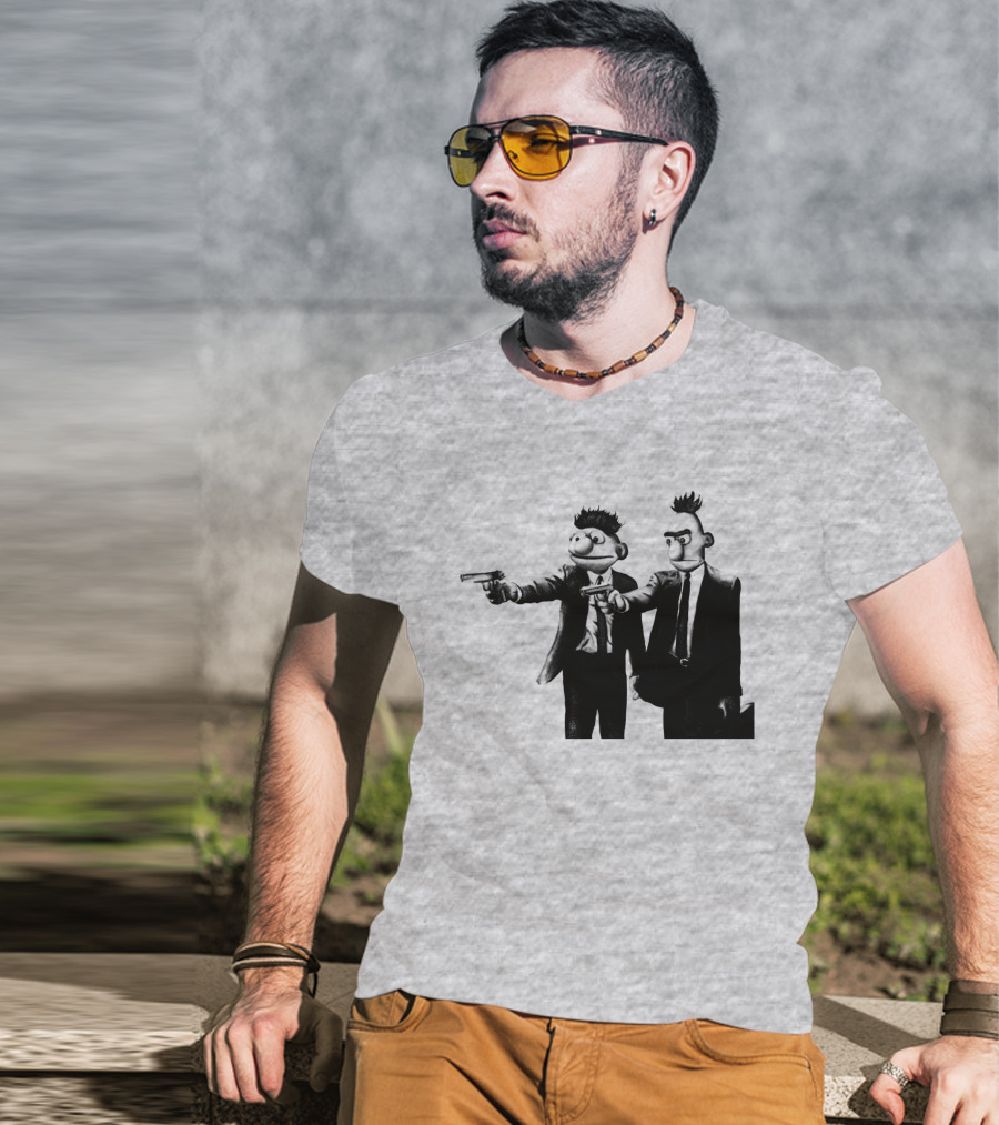 Pulp Fiction Style Characters On Yellow T-Shirt