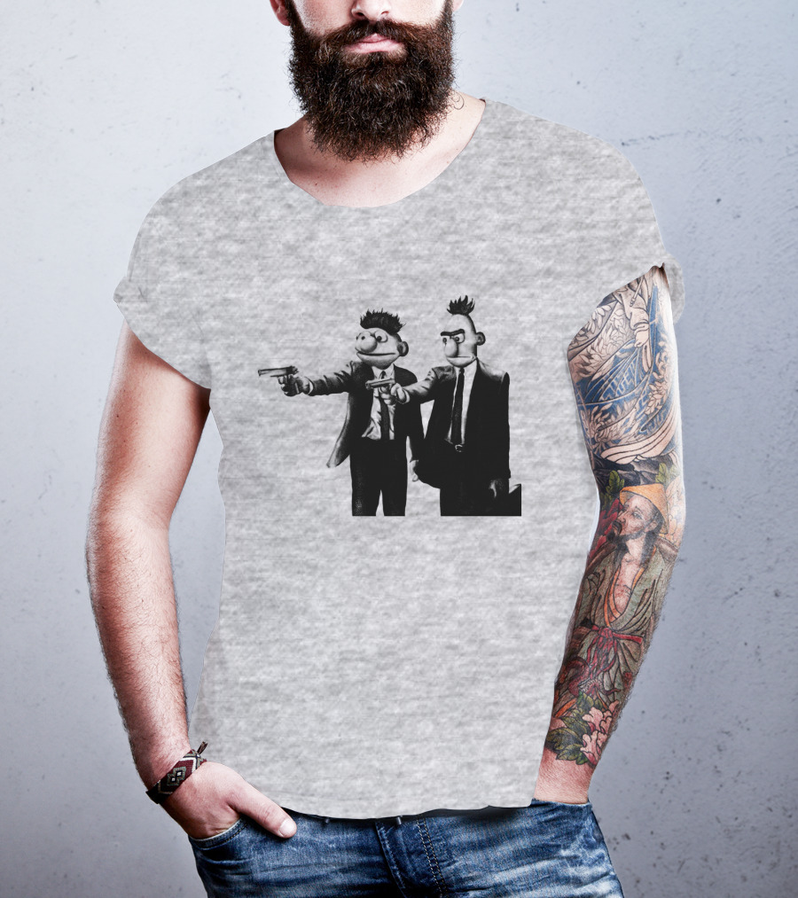 Pulp Fiction Style Characters On Yellow T-Shirt