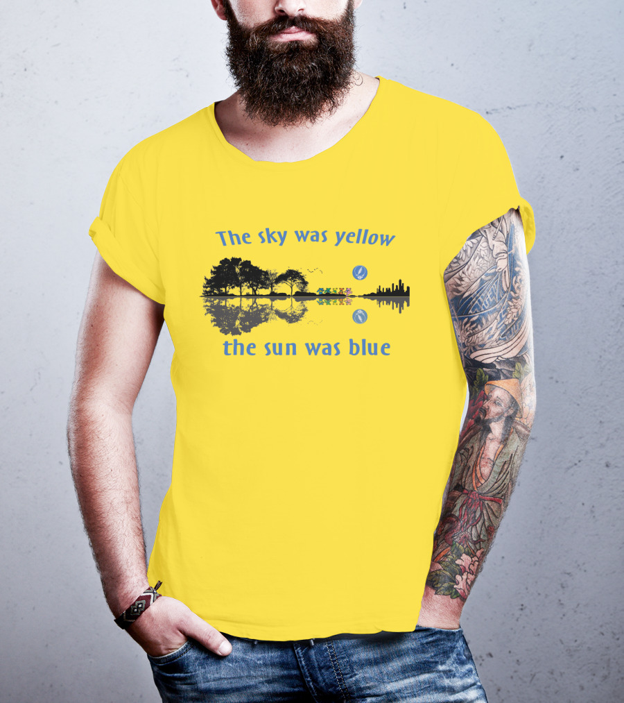 The Sky Was Yellow The Sun Was Blue Reflective Landscape And City Skyline T-Shirt