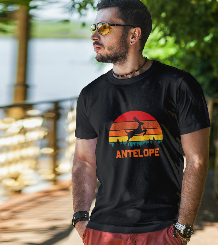 Antelope Sunset Silhouette Forest Scene T-Shirt