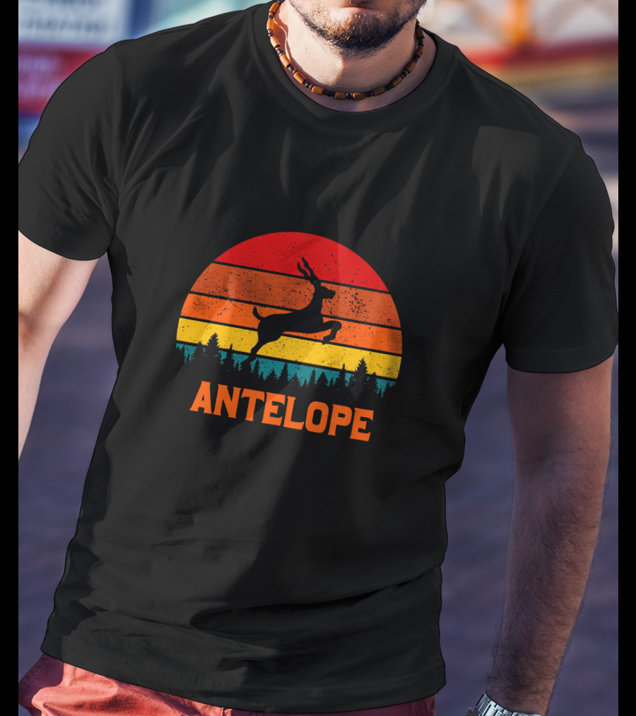 Antelope Sunset Silhouette Forest Scene T-Shirt