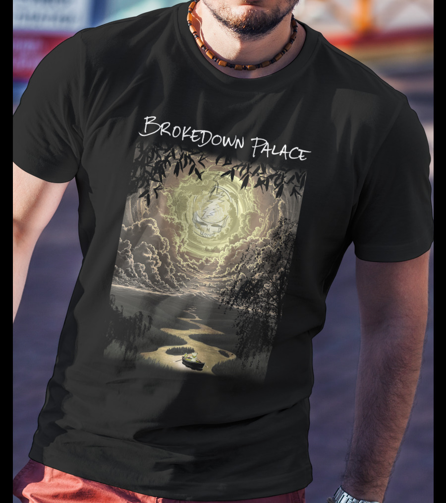Brokedown Palace Grateful Dead Skull Lightning Flowing River Scene T-Shirt