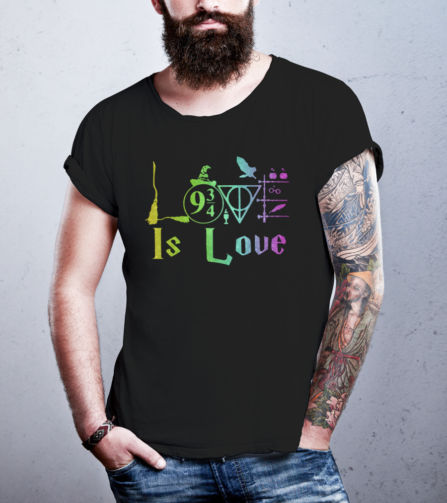 Love Is Love 9 3/4 Rainbow Hogwarts Symbols T-Shirt