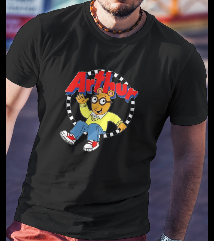 Arthur Retro Kids TV Character In Classic Outfit With Checkerboard Circle T-Shirt