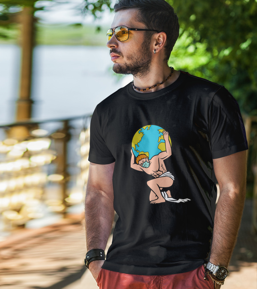 Atlas With Surgical Mask Lifting The World T-Shirt