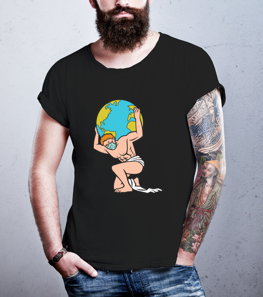 Atlas With Surgical Mask Lifting The World T-Shirt