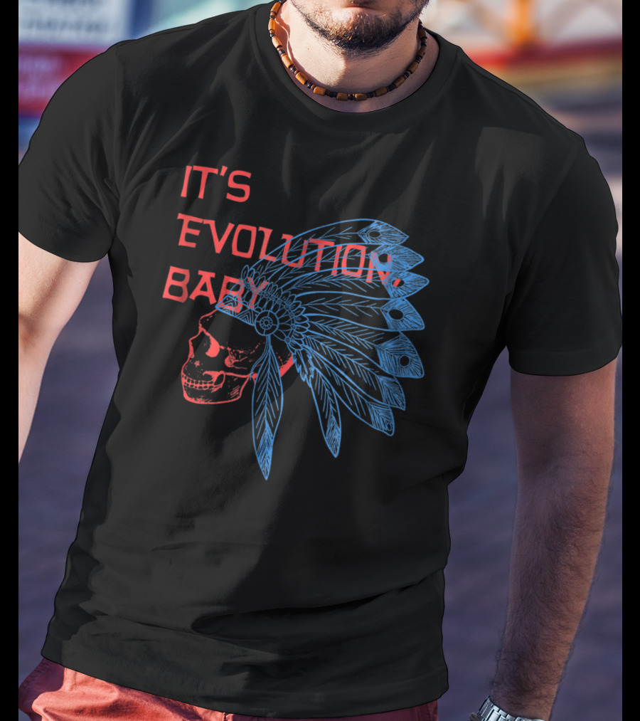 It's Evolution Baby Skull With Feathered Headdress Grunge T-Shirt