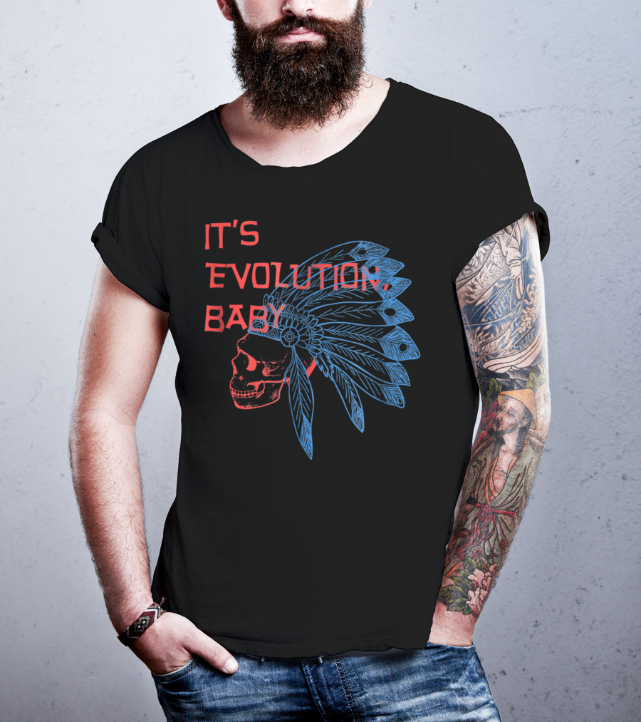 It's Evolution Baby Skull With Feathered Headdress Grunge T-Shirt