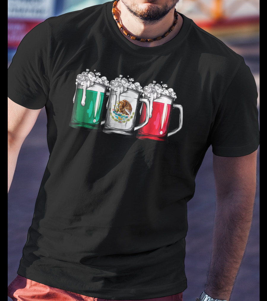 Beer Mugs Mexican Flag Cinco De Mayo Mexico T-Shirt