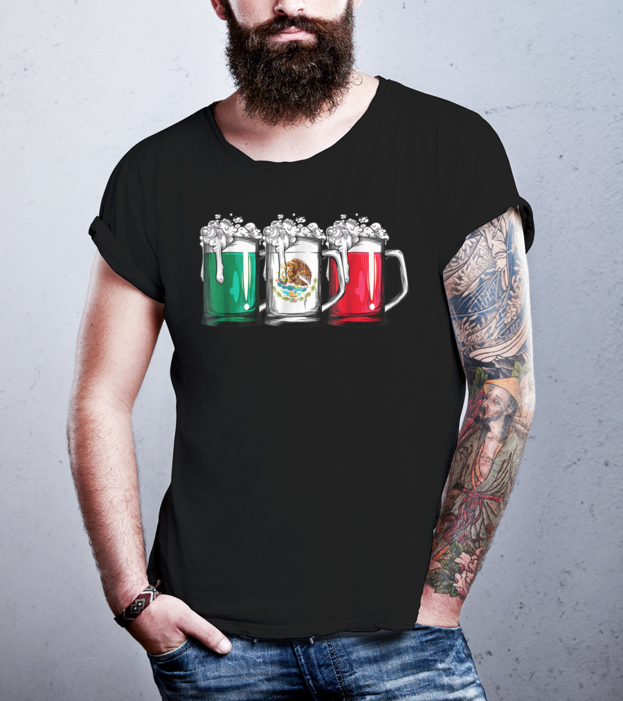 Beer Mugs Mexican Flag Cinco De Mayo Mexico T-Shirt