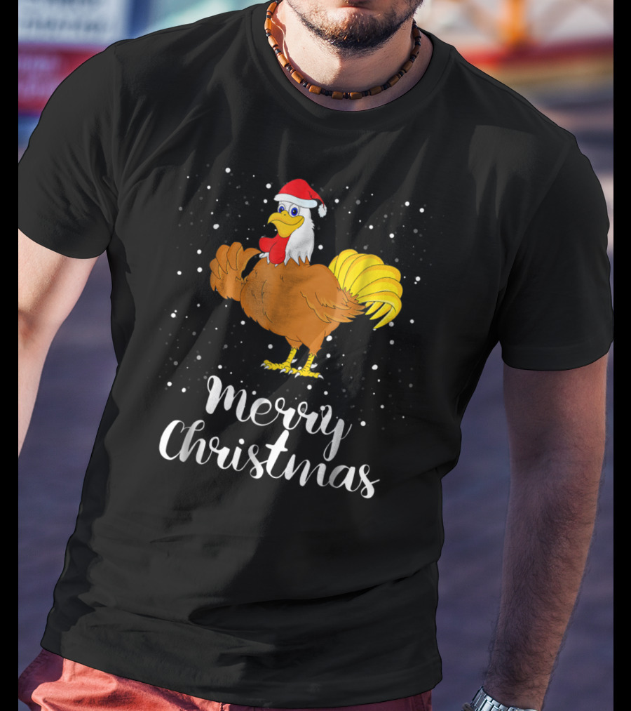Merry Christmas Chicken Santa Hat Matching Family Group T-Shirt