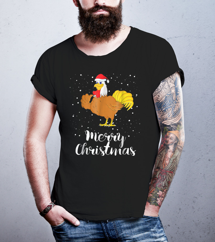 Merry Christmas Chicken Santa Hat Matching Family Group T-Shirt