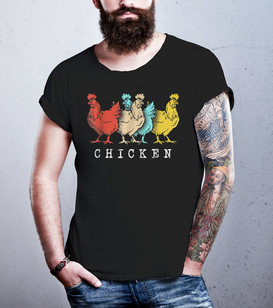 Chicken Vintage Funny Farm Poultry Farmer Rooster Retro Colorful T-Shirt