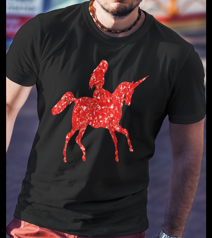 Animal Unicorn Sapphire Red Crystal T-Shirt