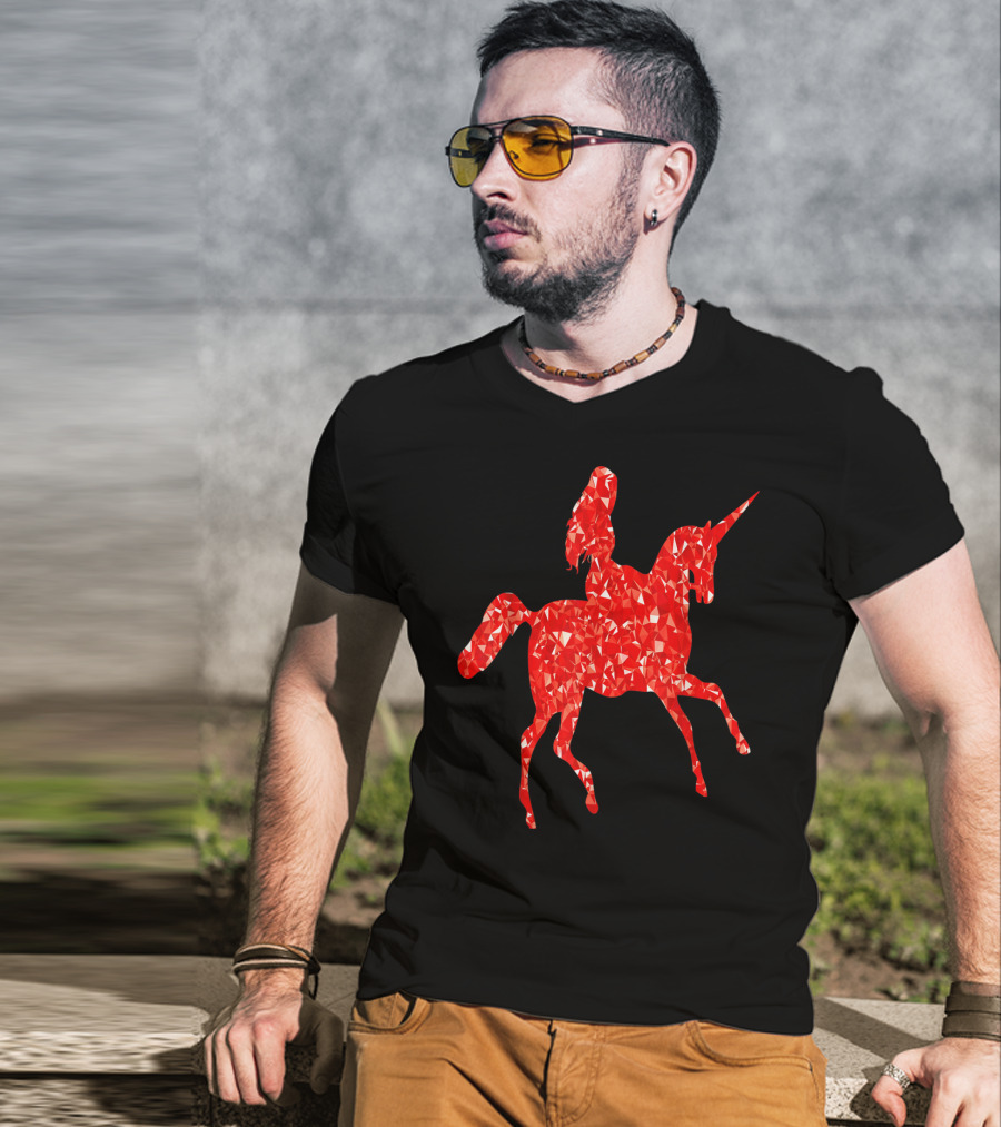 Animal Unicorn Sapphire Red Crystal T-Shirt