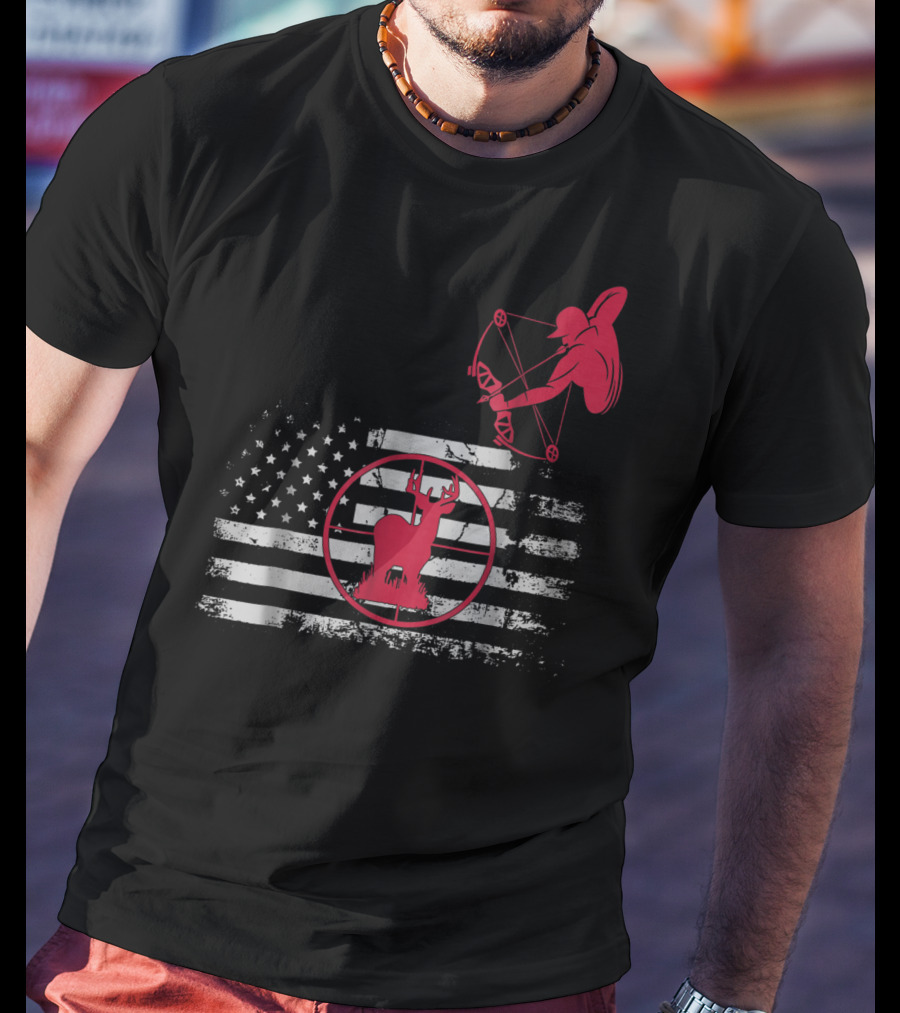 Bow Hunting American Flag Women Hunters Deer Archery T-Shirt