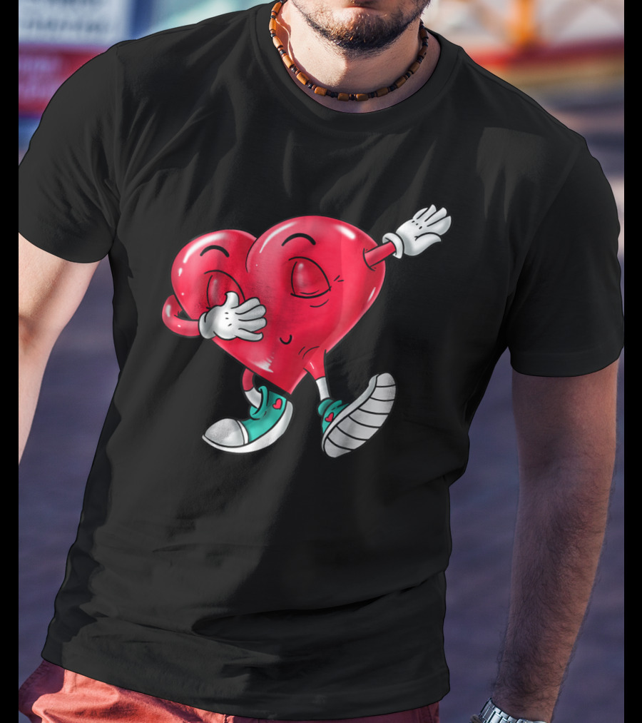 Dabbing Heart Valentine Kids Boys Love Day T-Shirt