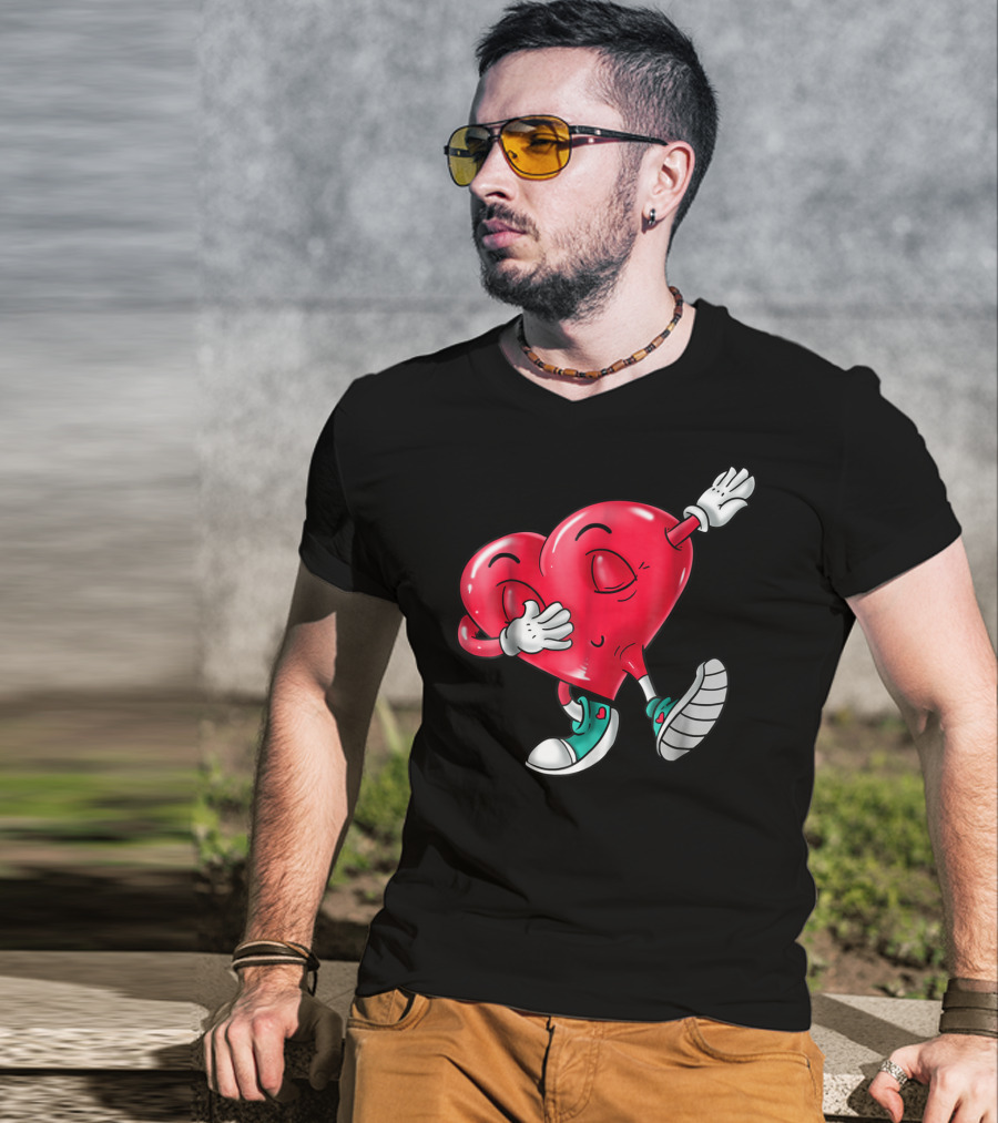 Dabbing Heart Valentine Kids Boys Love Day T-Shirt