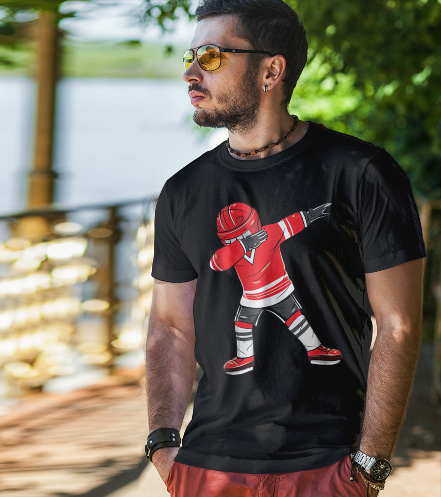 Dabbing Ice Hockey Funny Dab Squad Red Jersey T-Shirt