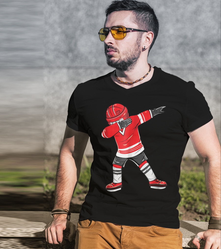 Dabbing Ice Hockey Funny Dab Squad Red Jersey T-Shirt