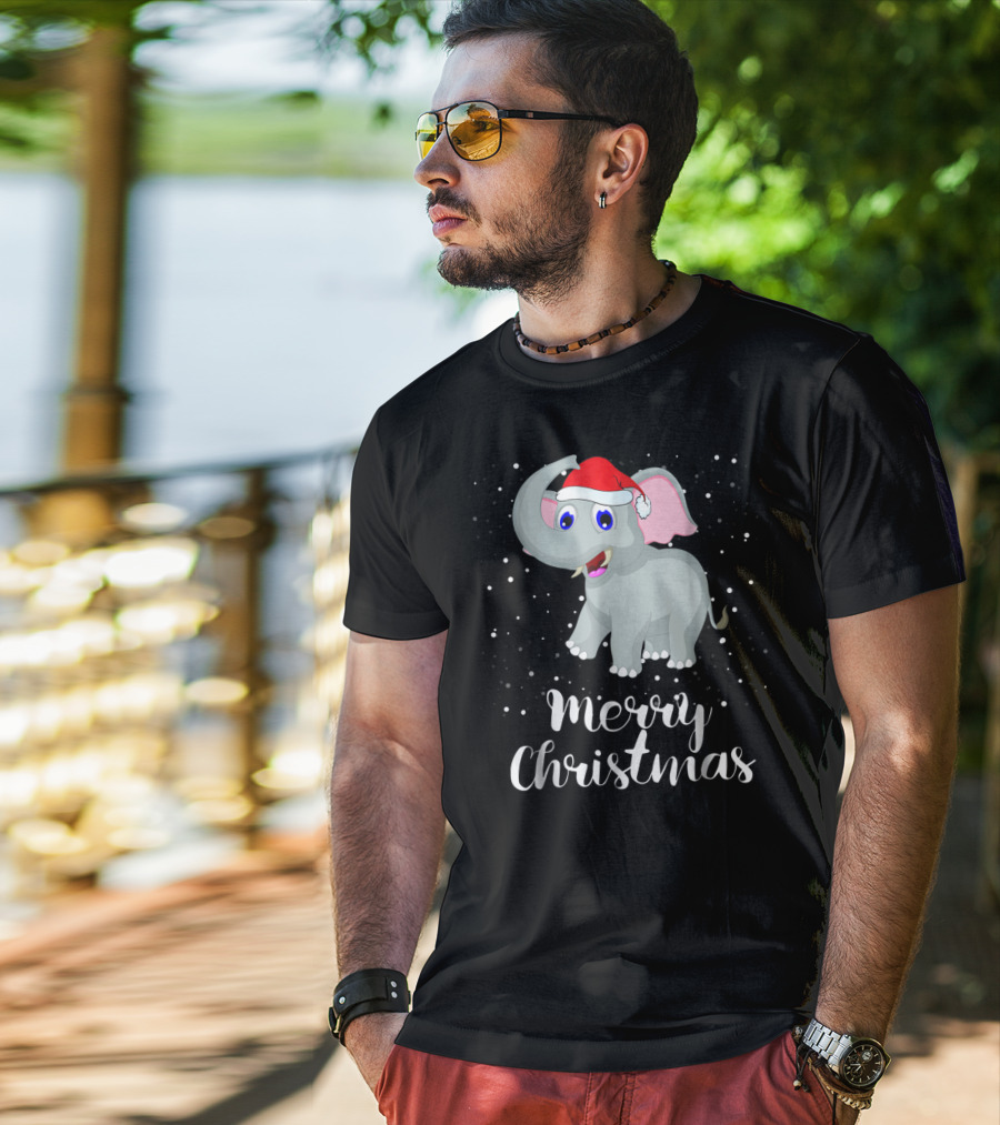 Merry Christmas Elephant Santa Hat Family Group T-Shirt