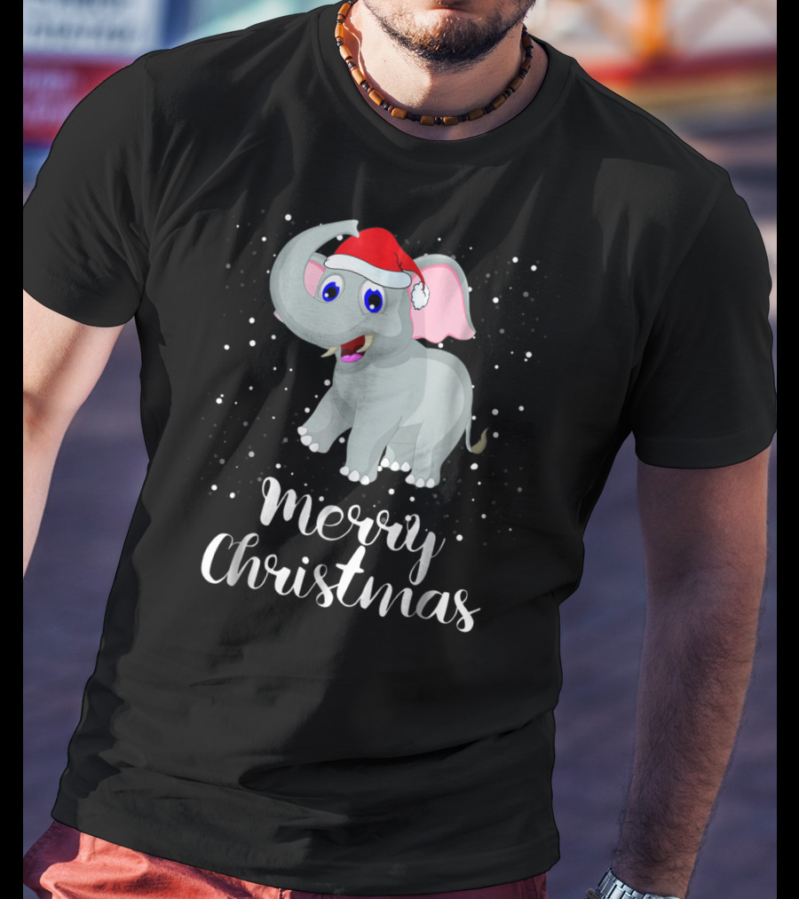Merry Christmas Elephant Santa Hat Family Group T-Shirt