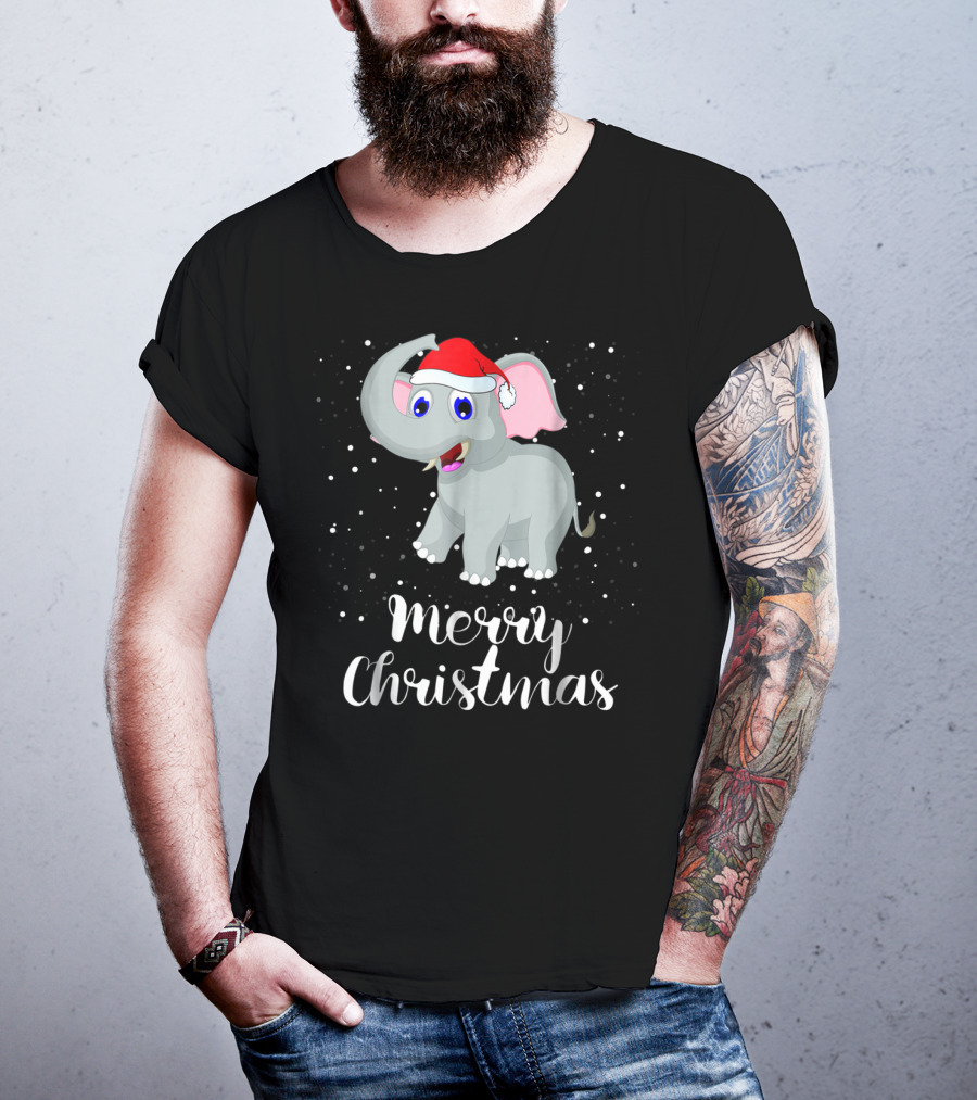 Merry Christmas Elephant Santa Hat Family Group T-Shirt