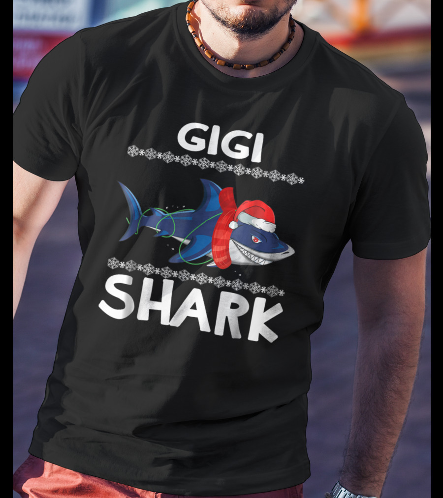 Gigi Shark Christmas Santa Hat Ugly T-Shirt