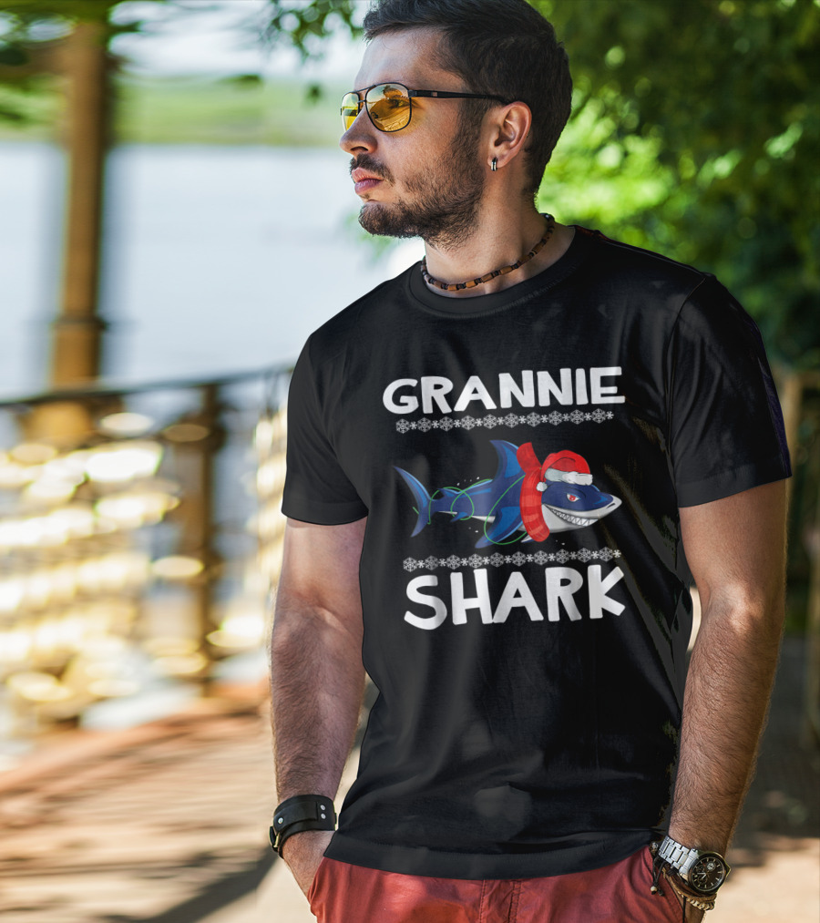 Grannie Shark Christmas Sweater With Santa Hat T-Shirt