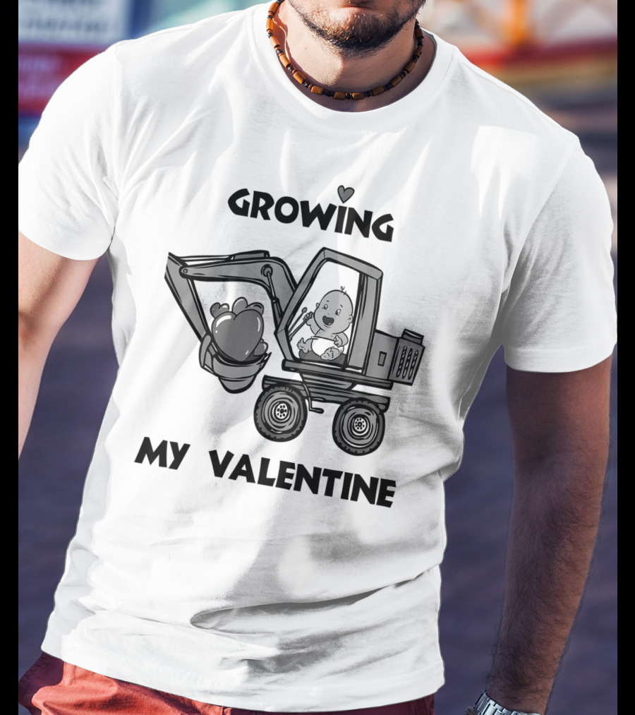 Growing My Valentine Heart Excavator Boys T-Shirt