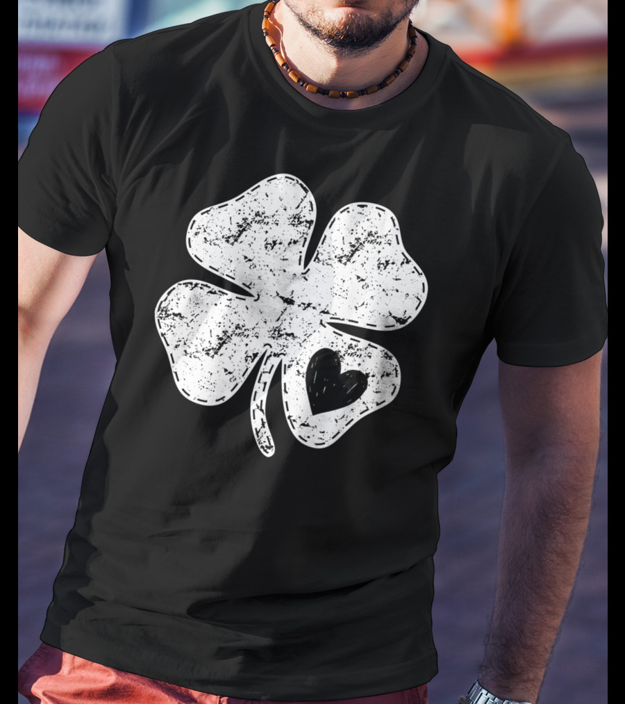 I Love Shamrock Heart St Patricks Day Four Leaf Clover Rustic Charm T-Shirt
