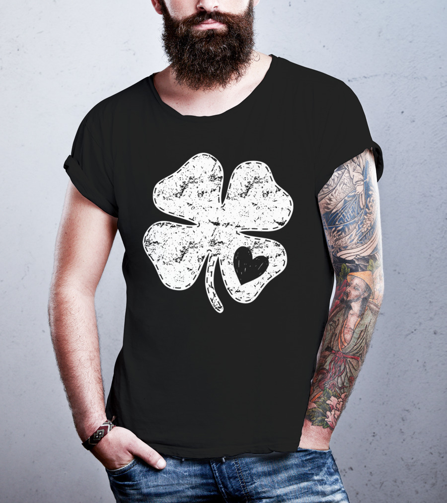 I Love Shamrock Heart St Patricks Day Four Leaf Clover Rustic Charm T-Shirt