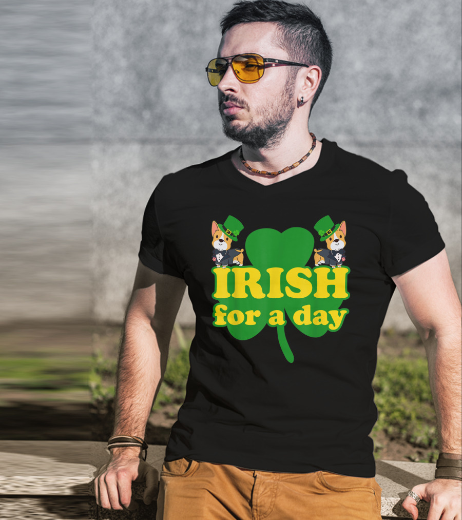 Irish For A Day Shamrock Pembroke Welsh Corgi T-Shirt
