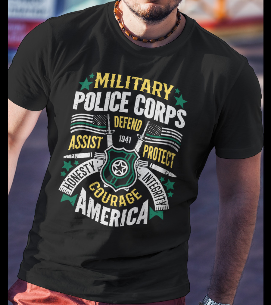 Military Police Corps Defend Assist Protect Honesty Courage Integrity America 1941 T-Shirt