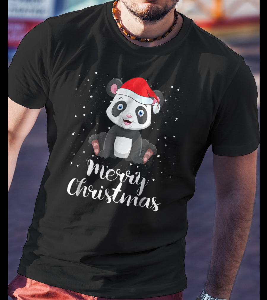 Merry Christmas Panda Bear Santa Hat Family Matching T-Shirt