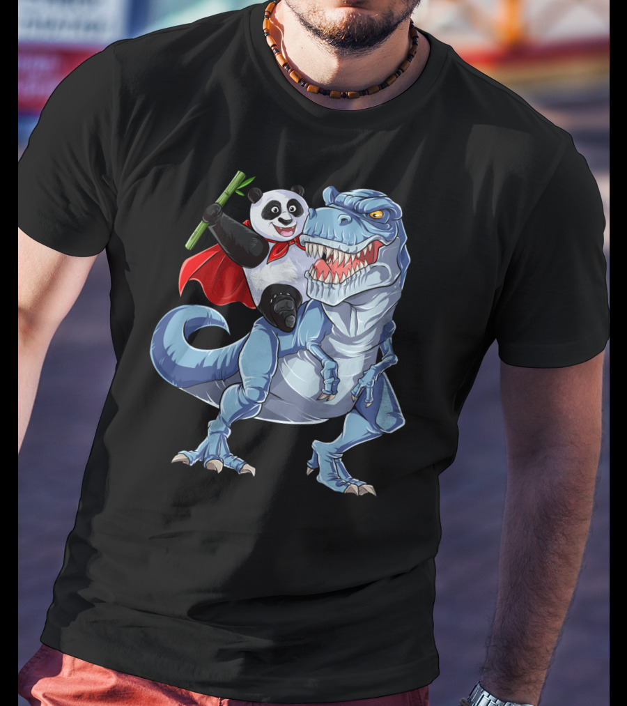 Panda Riding Dinosaur Rex Funny Pandas Bear 3 T-Shirt