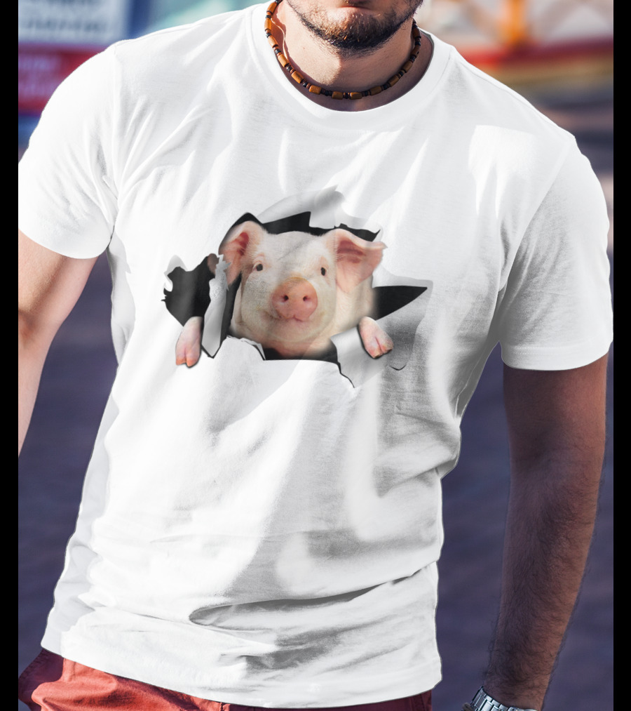 Pig Clawing Through Hole In Background Pig Farmer T-Shirt