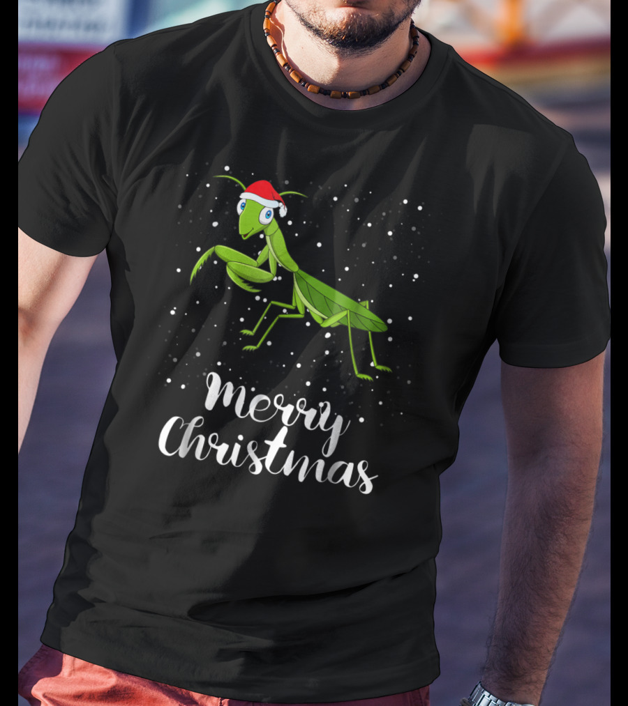 Merry Christmas Praying Mantis Santa Hat Matching Family Group T-Shirt