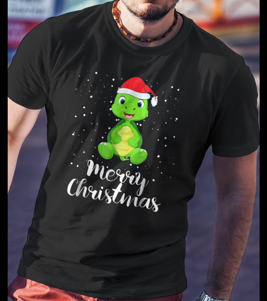 Merry Christmas Cute Turtle Santa Hat Family Group T-Shirt