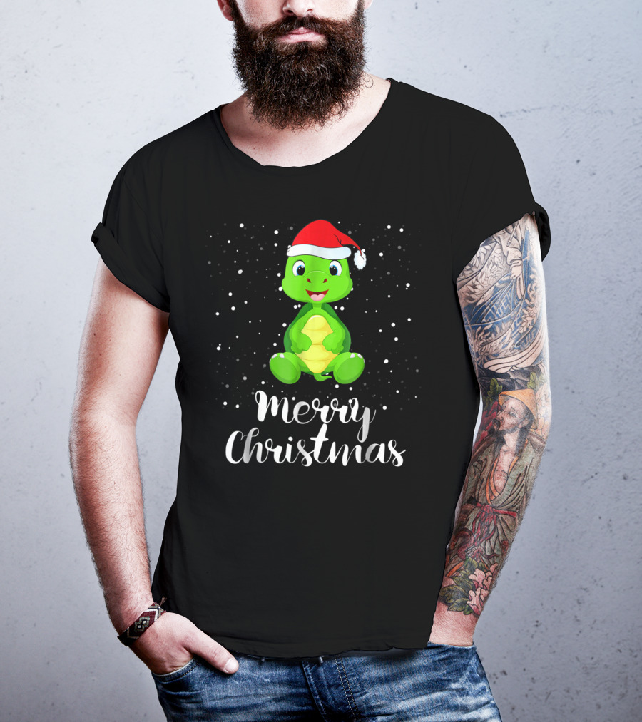 Merry Christmas Cute Turtle Santa Hat Family Group T-Shirt