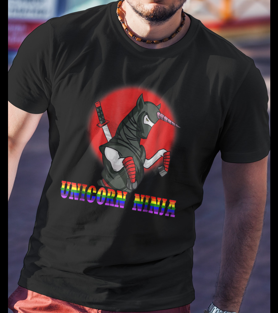 Unicorn Ninja Funny Cool Martial Arts Fighter Rainbow T-Shirt