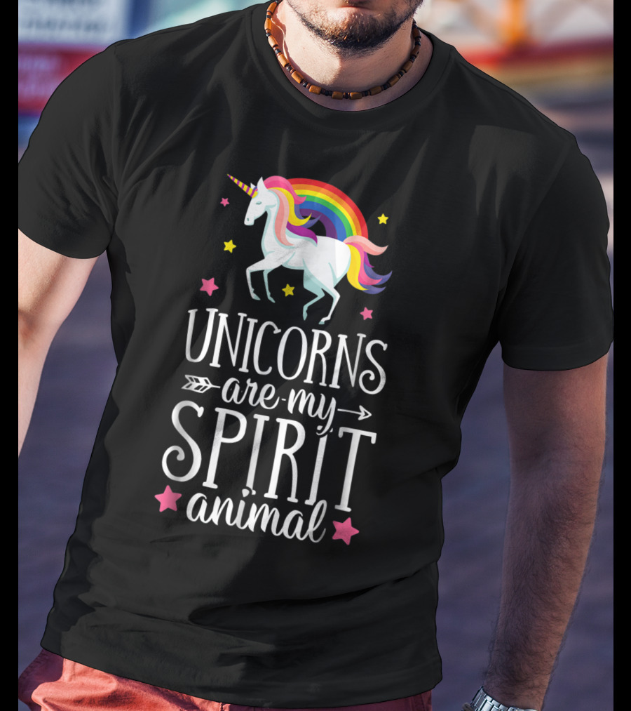 Unicorns Are My Spirit Animal Rainbow Stars Fantasy T-Shirt