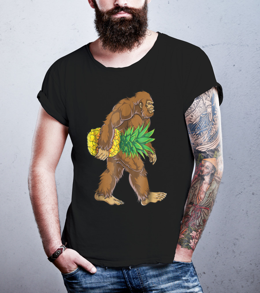 Bigfoot Carrying Pineapple Funny Sasquatch Iconic Creature Humor T-Shirt
