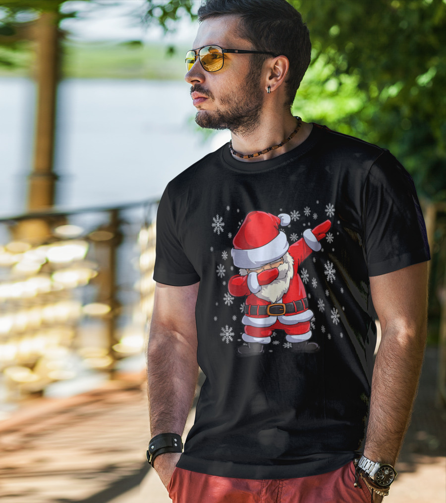 Christmas Santa Funny Dabbing Santa Boys Girls Snowflakes T-Shirt