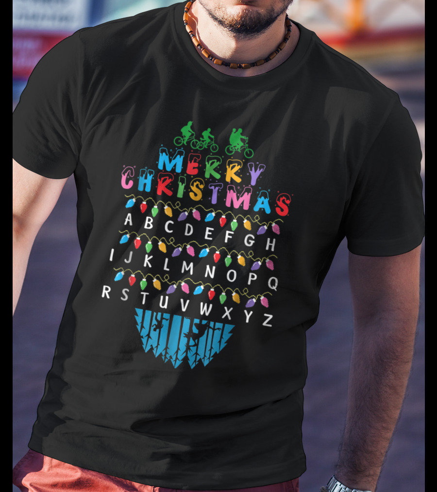 Merry Christmas Stranger Things Upside Down Alphabet Bike Lights T-Shirt