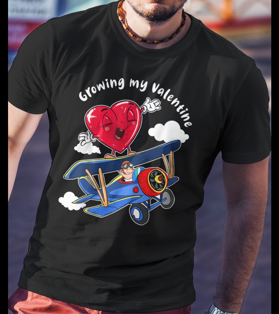 Growing My Valentine Cute Airplane Heart7 For Child Baby T-Shirt