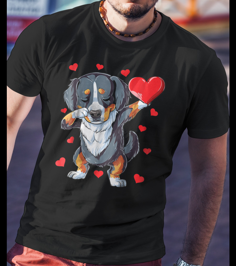 Bernese Mountain Dog Dabbing Heart Valentines Day Boys18 T-Shirt