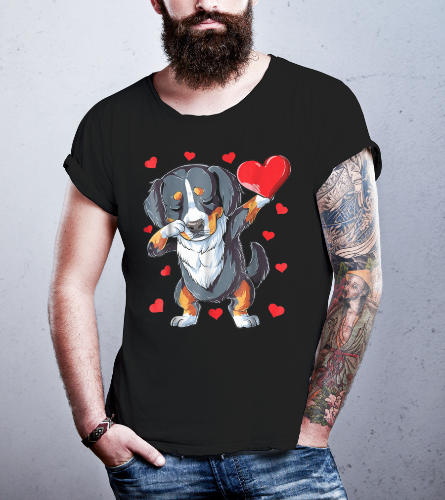 Bernese Mountain Dog Dabbing Heart Valentines Day Boys18 T-Shirt