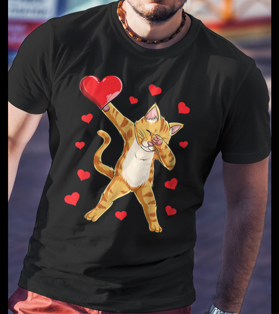 Dabbing Cat Heart Valentines Day Girls Kitten Lover 14 T-Shirt