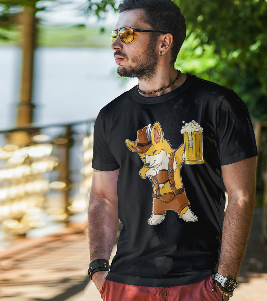 Dabbing Corgi In Lederhosen With Beer Mug At Oktoberfest T-Shirt